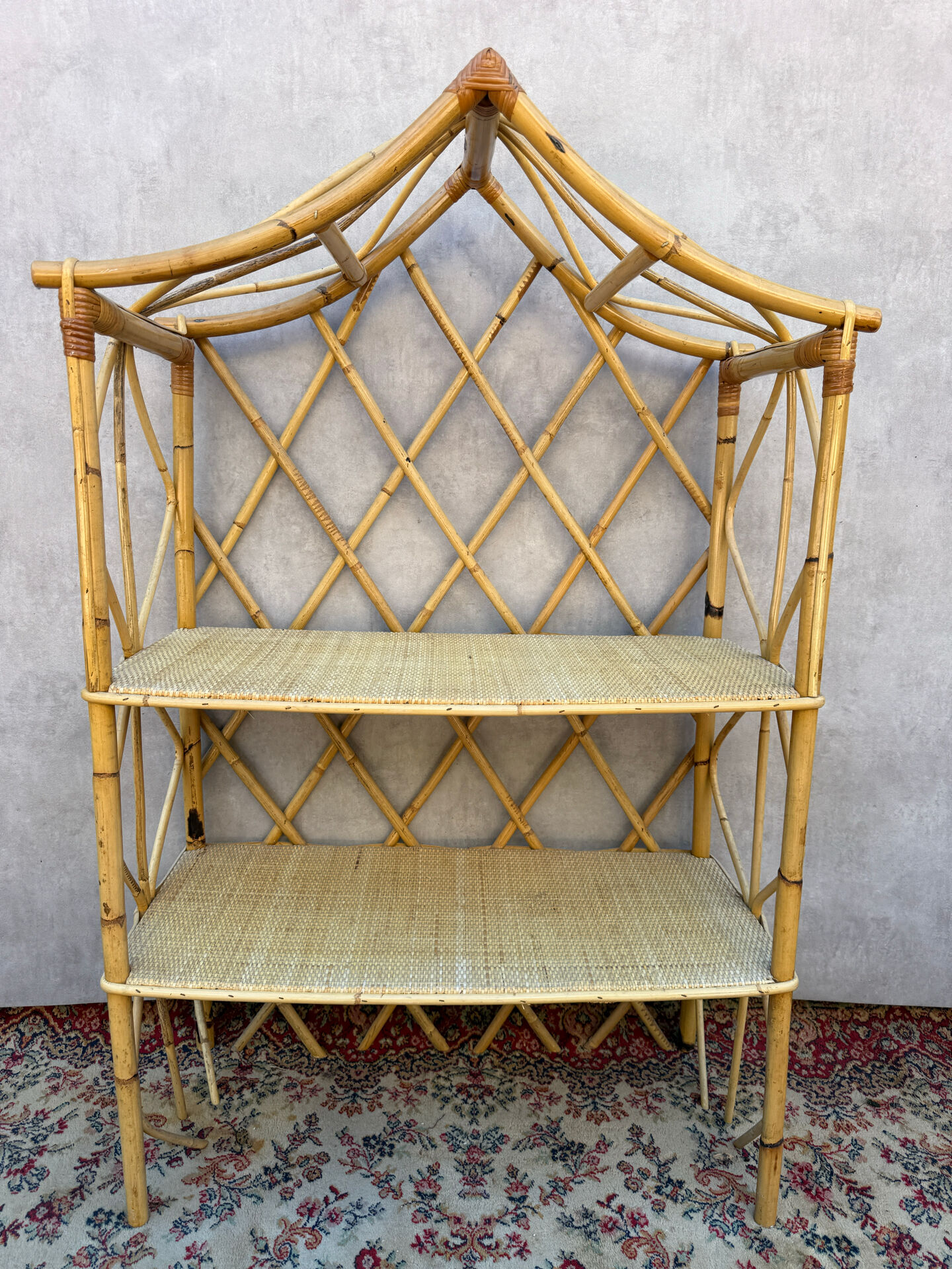 Rattan shelf Chinese hat from the 1960s Sweden