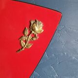 Vintage formica clock silent wall clock asymmetrical "Flash transistor red flower"