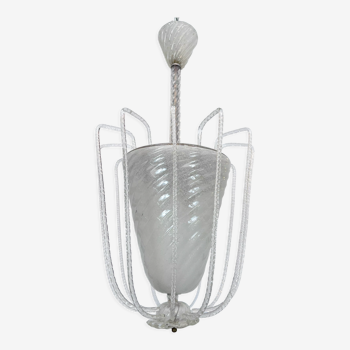 Art Deco, Pulegoso Murano glass chandelier by Venini, Italy 1940s