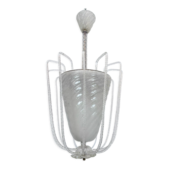 Art Deco, Pulegoso Murano glass chandelier by Venini, Italy 1940s