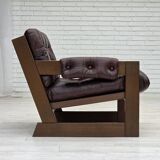 1970s, Scandinavian armchair, brown furniture leather, dark beech wood.