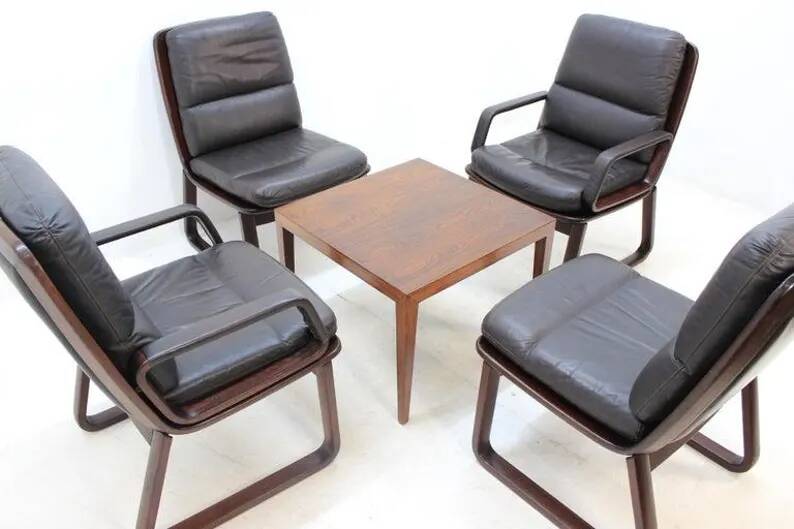 Set of Four Leather Armchairs by Eugen Schmidt, 1970s