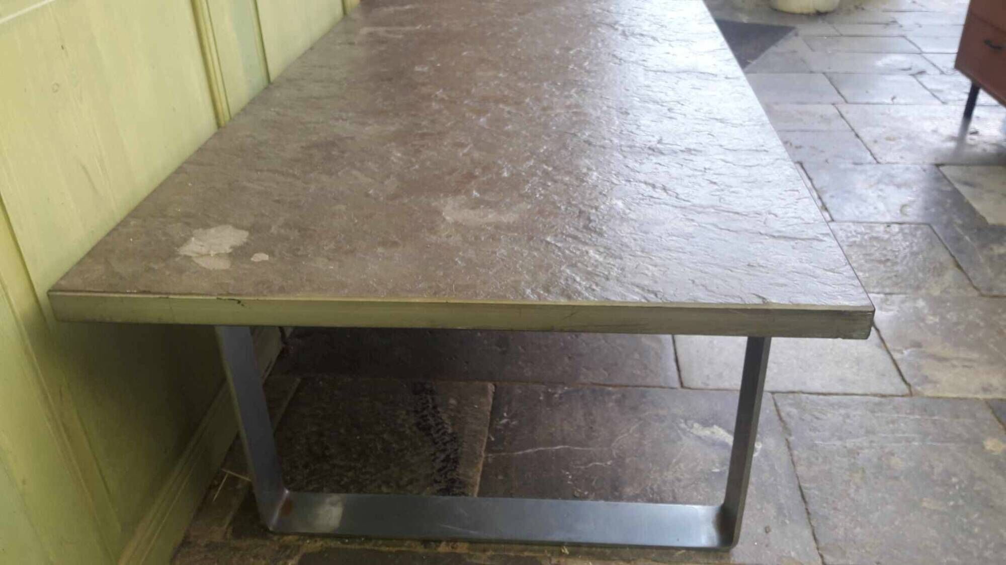 Brutalist coffee table chrome metal and slate Studio Draenert 1970 Germany
