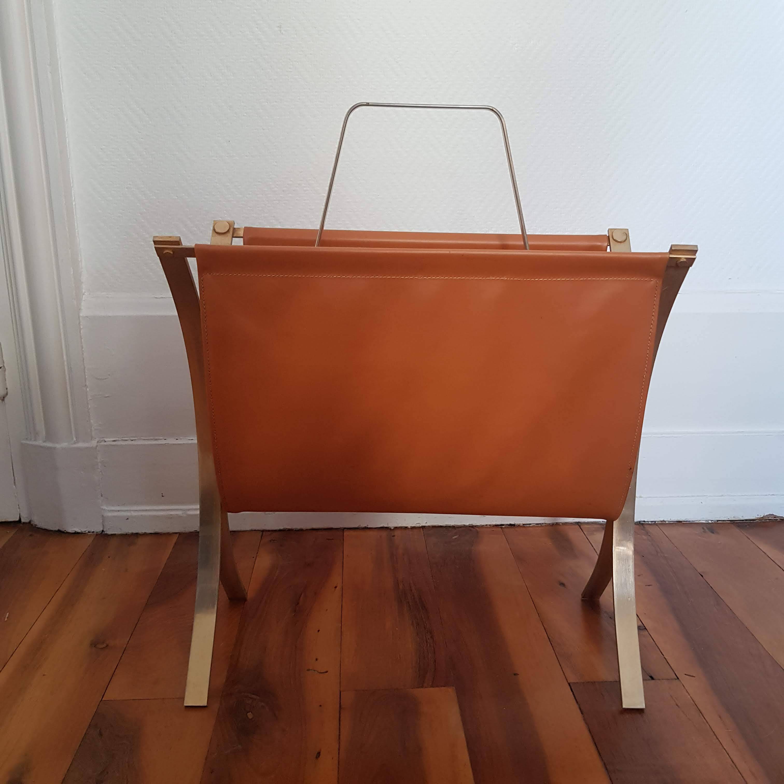 Camel leather and brass magazine holder