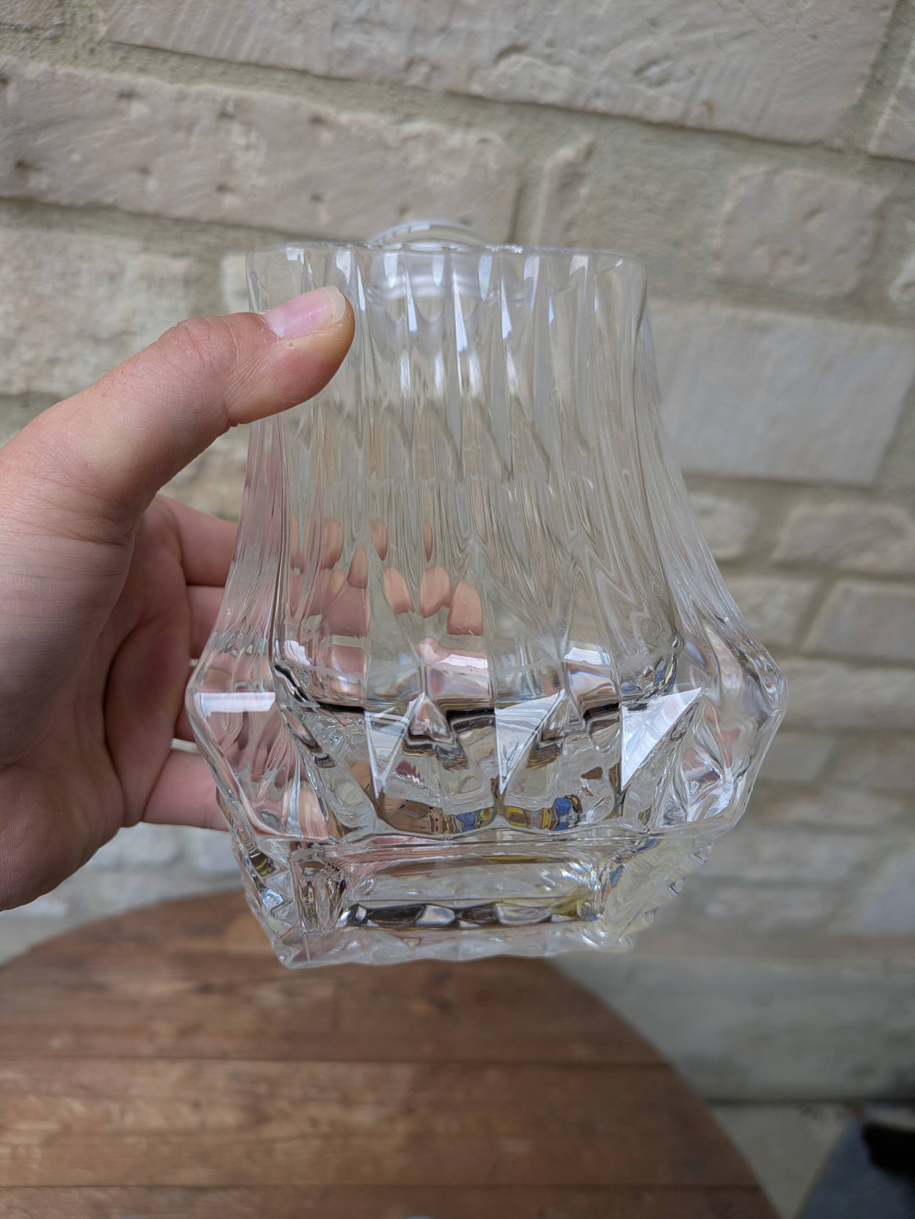 Old square crystal carafe with a stopper, 1 litre.