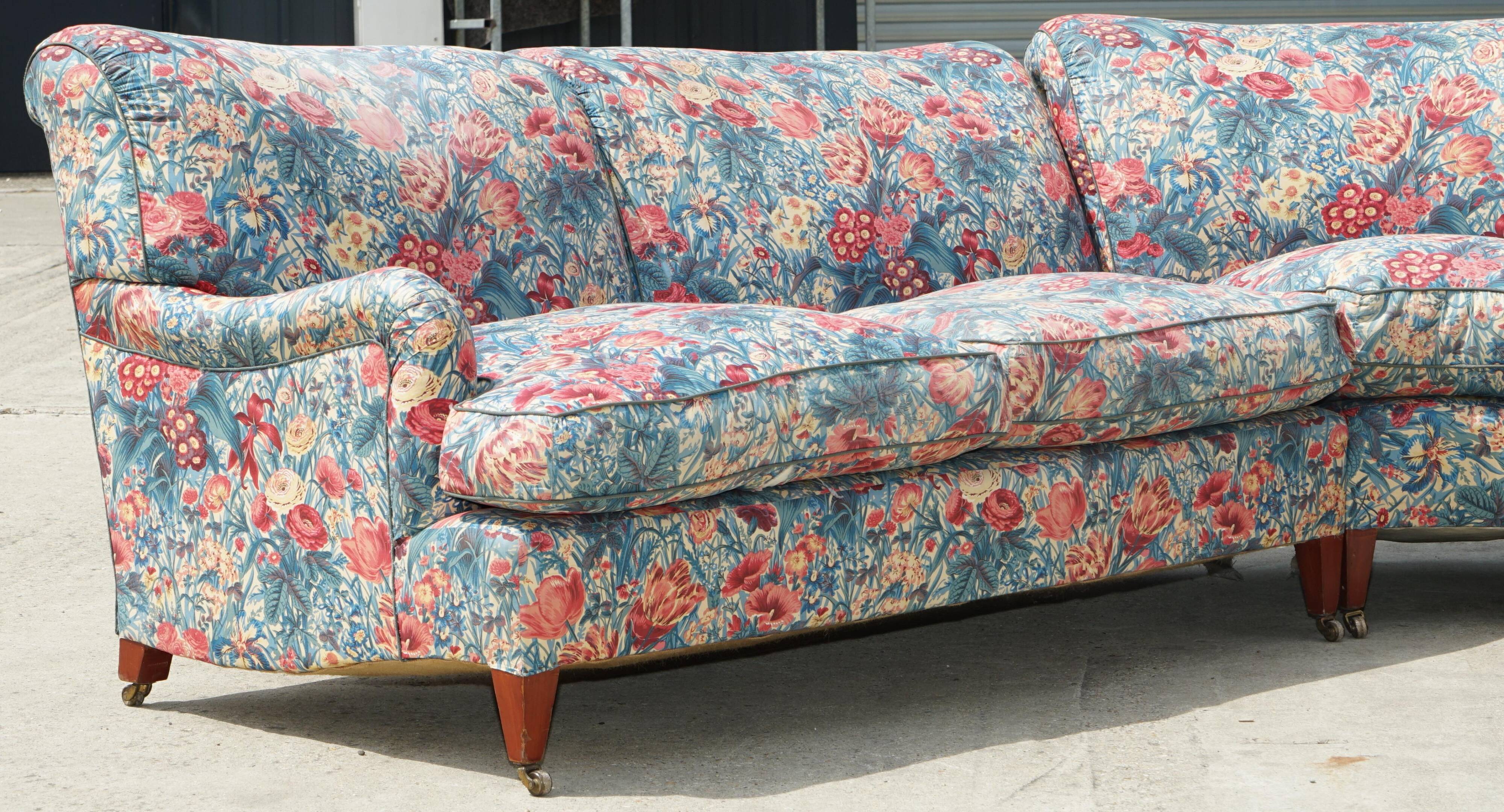 Vintage Howard & Son's London Bridgewater 5-seater fabric corner sofa.