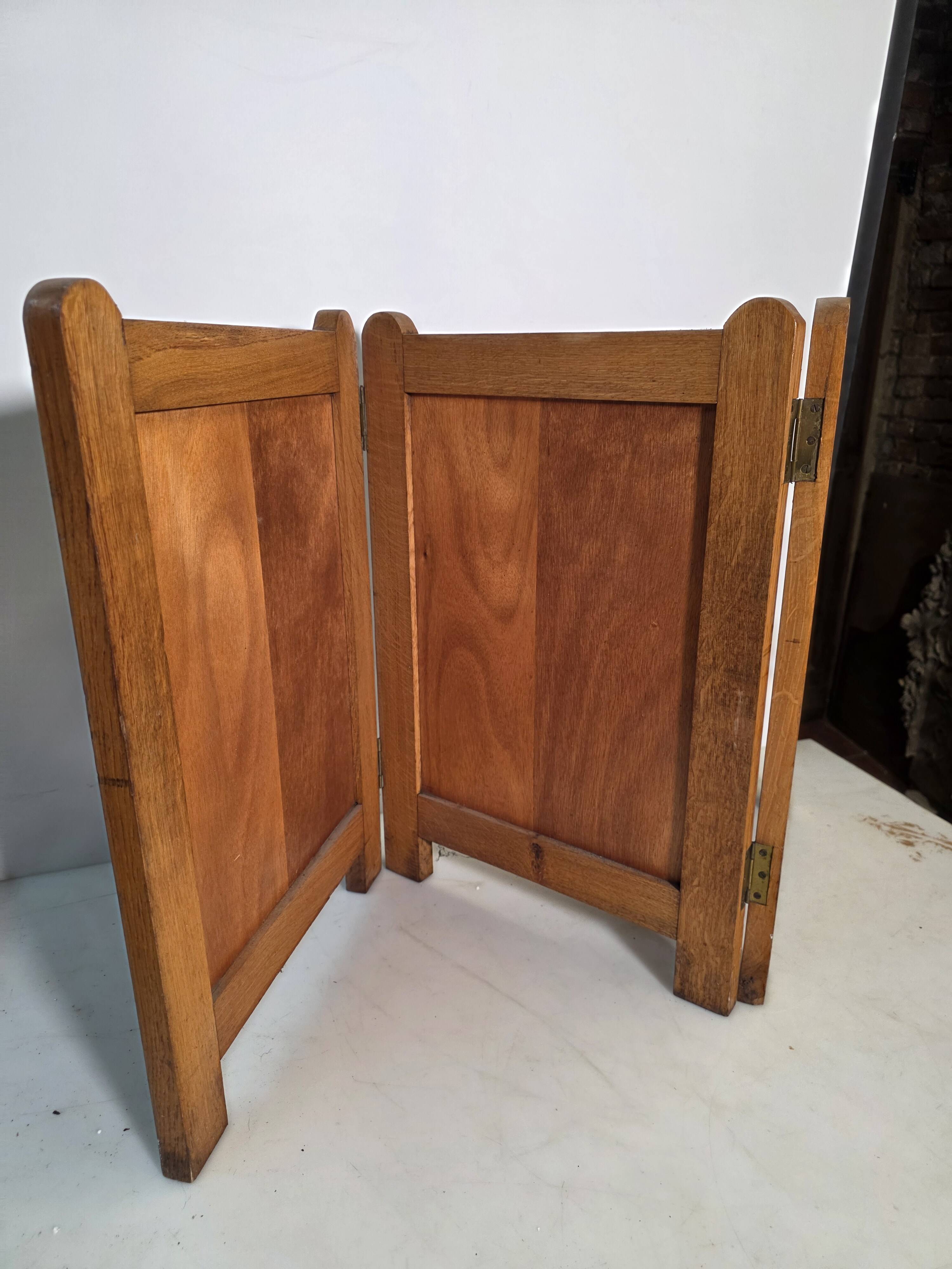 Old oak three-panel fire screen