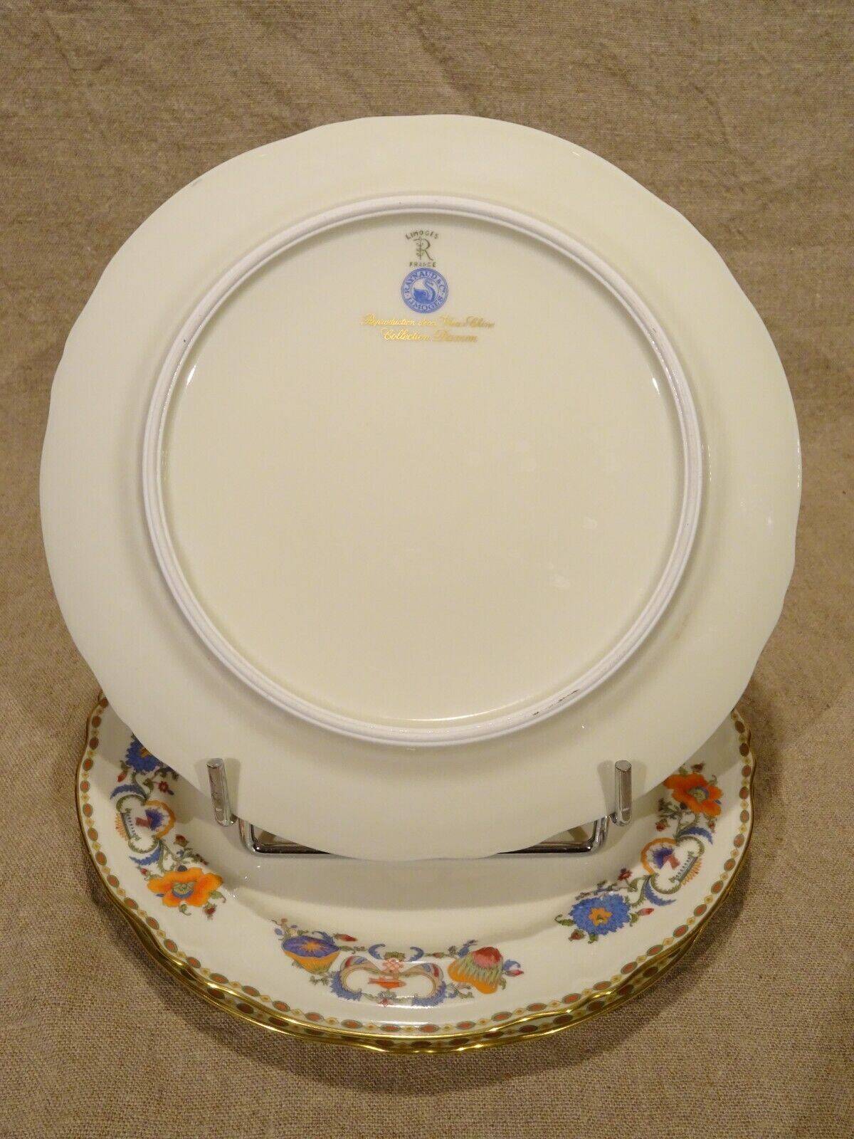 3 Limoges Raynaud porcelain flat plates, Old China Damon decor