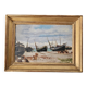 Oil on Panel - Marine Boats on Beach signed (to be identified)