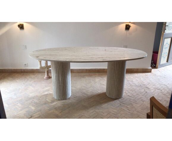 Natural Travertine Oval Dining Table Striated Foot Selency Natural Travertine Oval Dining Table, Benefits Of Oval Dining Table
