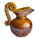 Vallauris 1950 Ewer or Pitcher with twisted handle in enameled ceramic