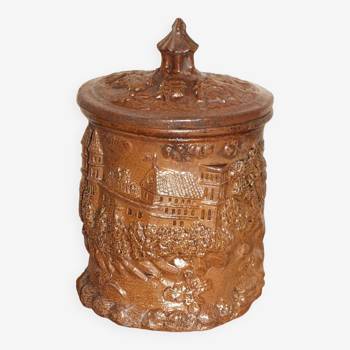 Covered pot in old Beauvaisis sandstone, village decor