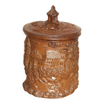 Covered pot in old Beauvaisis sandstone, village decor