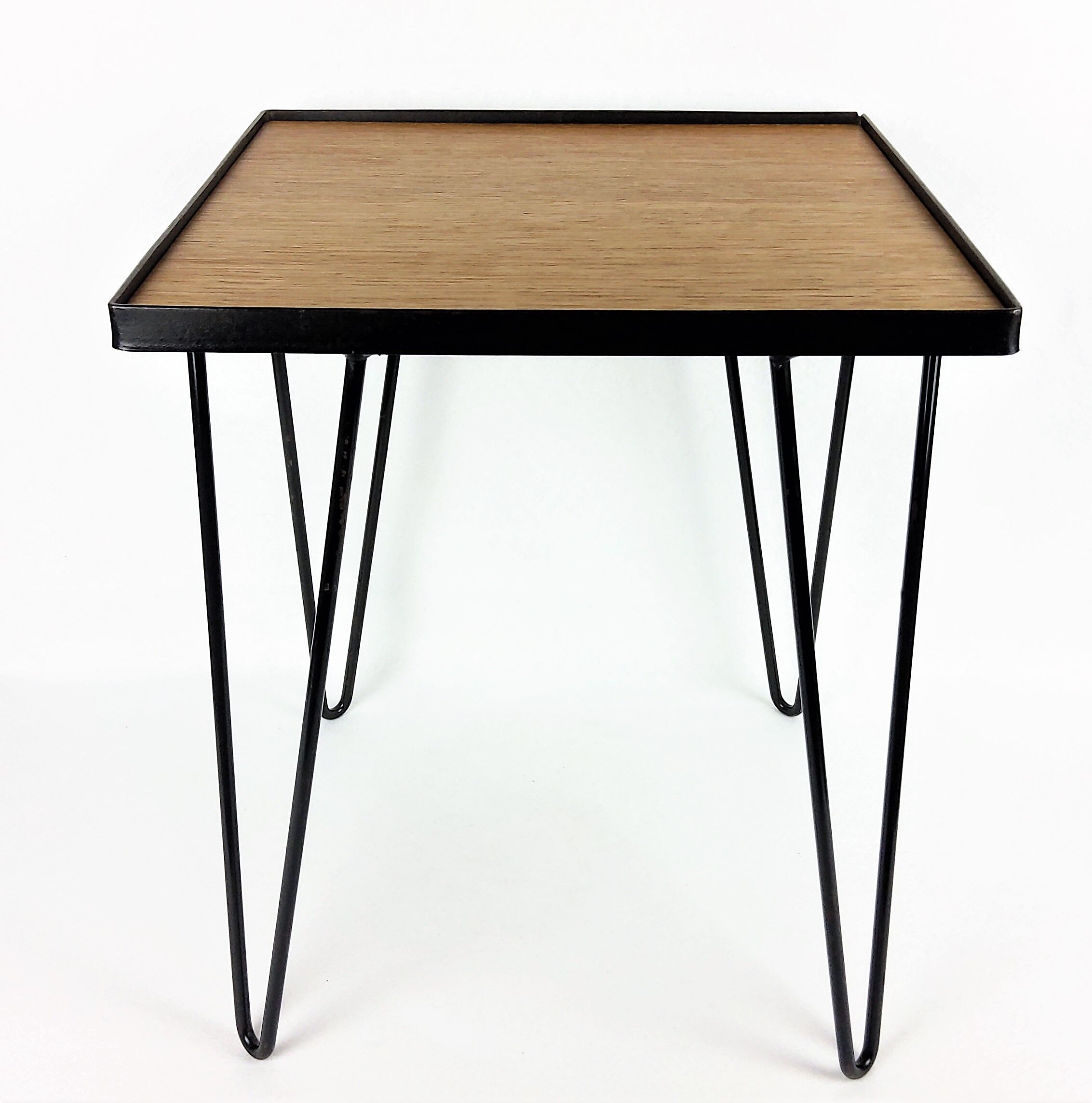 1950 oak and black metal side table