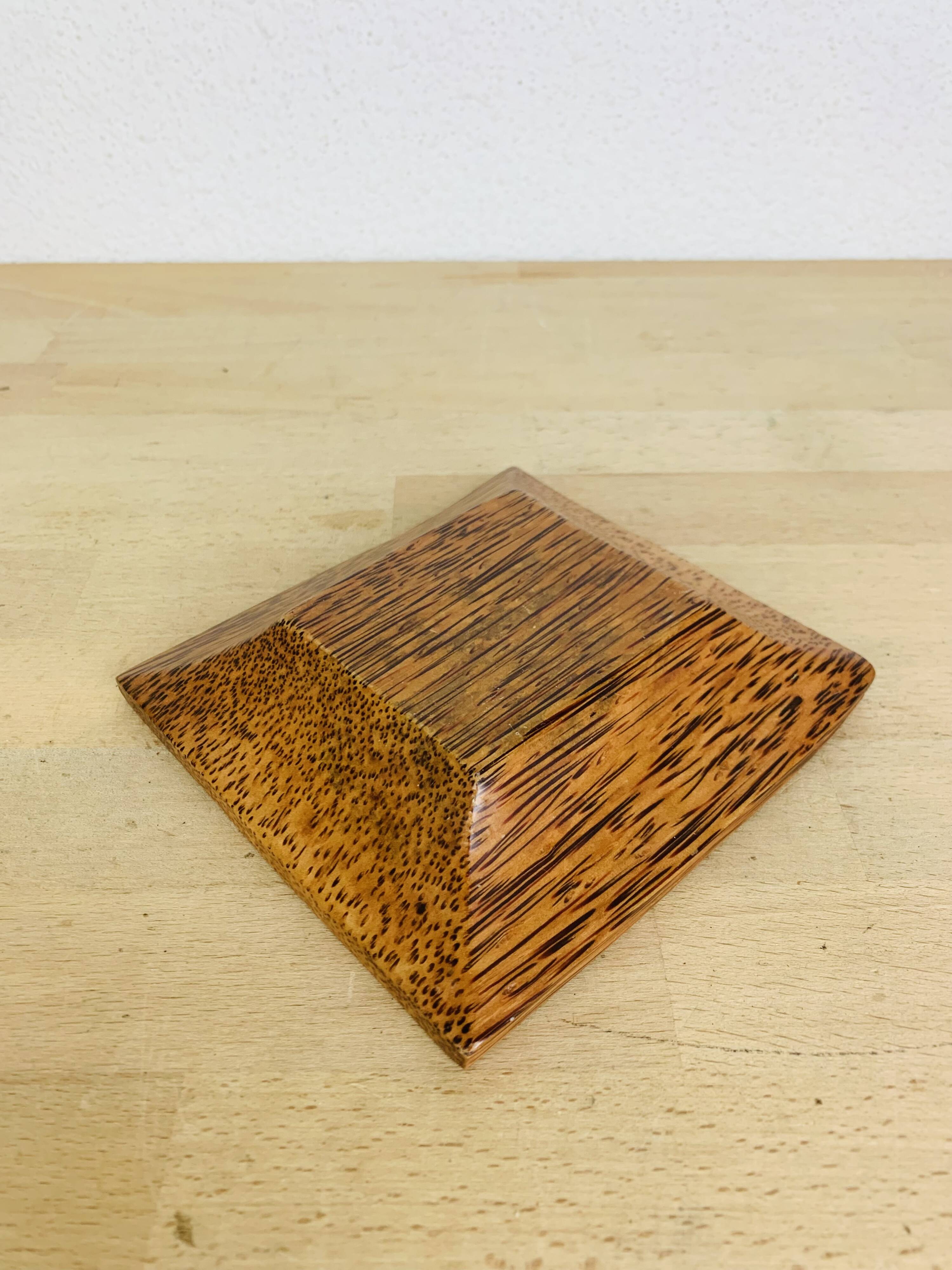 Square palm wood pocket emptier, vintage