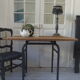 Table, tubular pedestal metal gray slate, oak tray marked