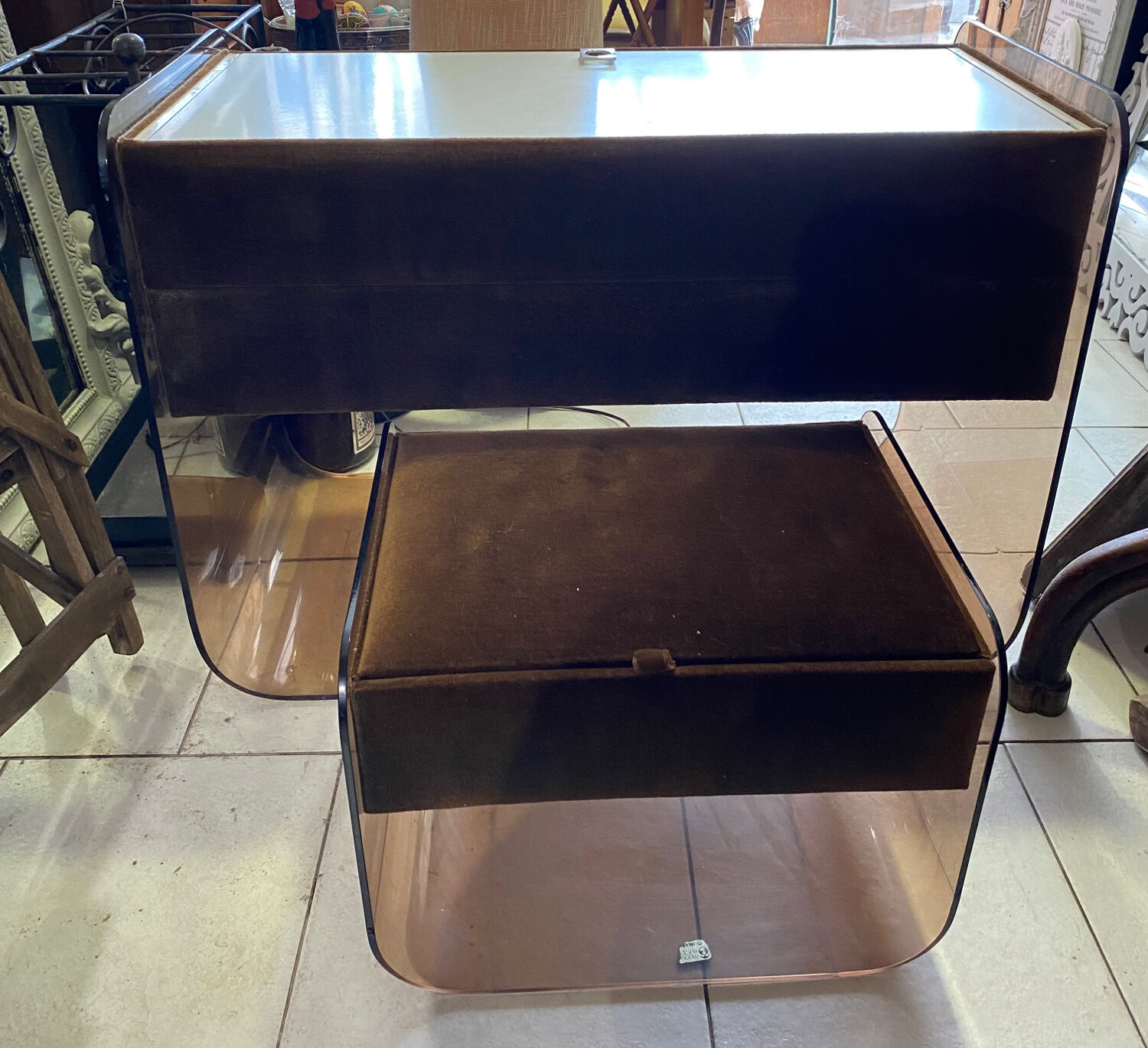 Coiffeuse vintage 1970 velours marron