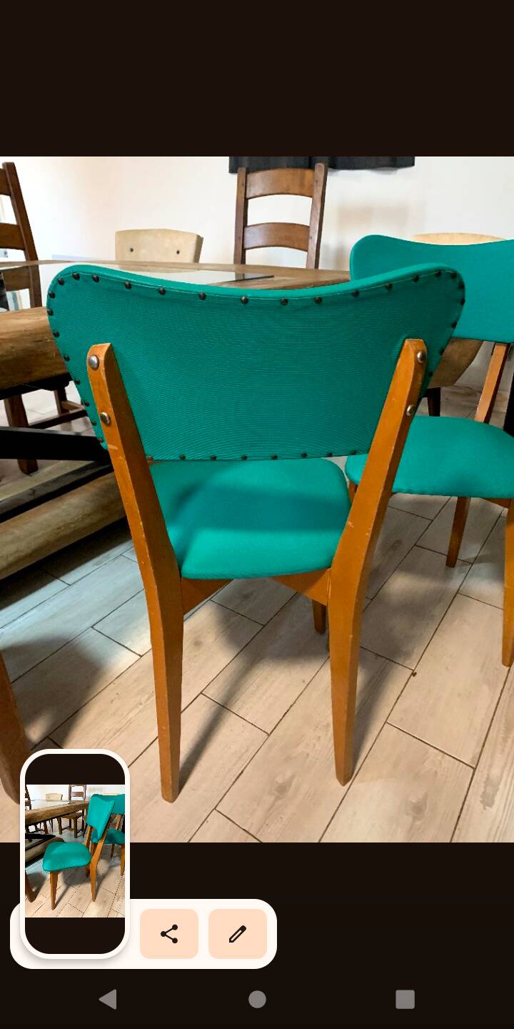 Title: Pair of vintage chairs from the 50s/60s – green vinyl seat in style