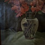 Oil on canvas still life bouquet of flowers by R. Schroder 1942