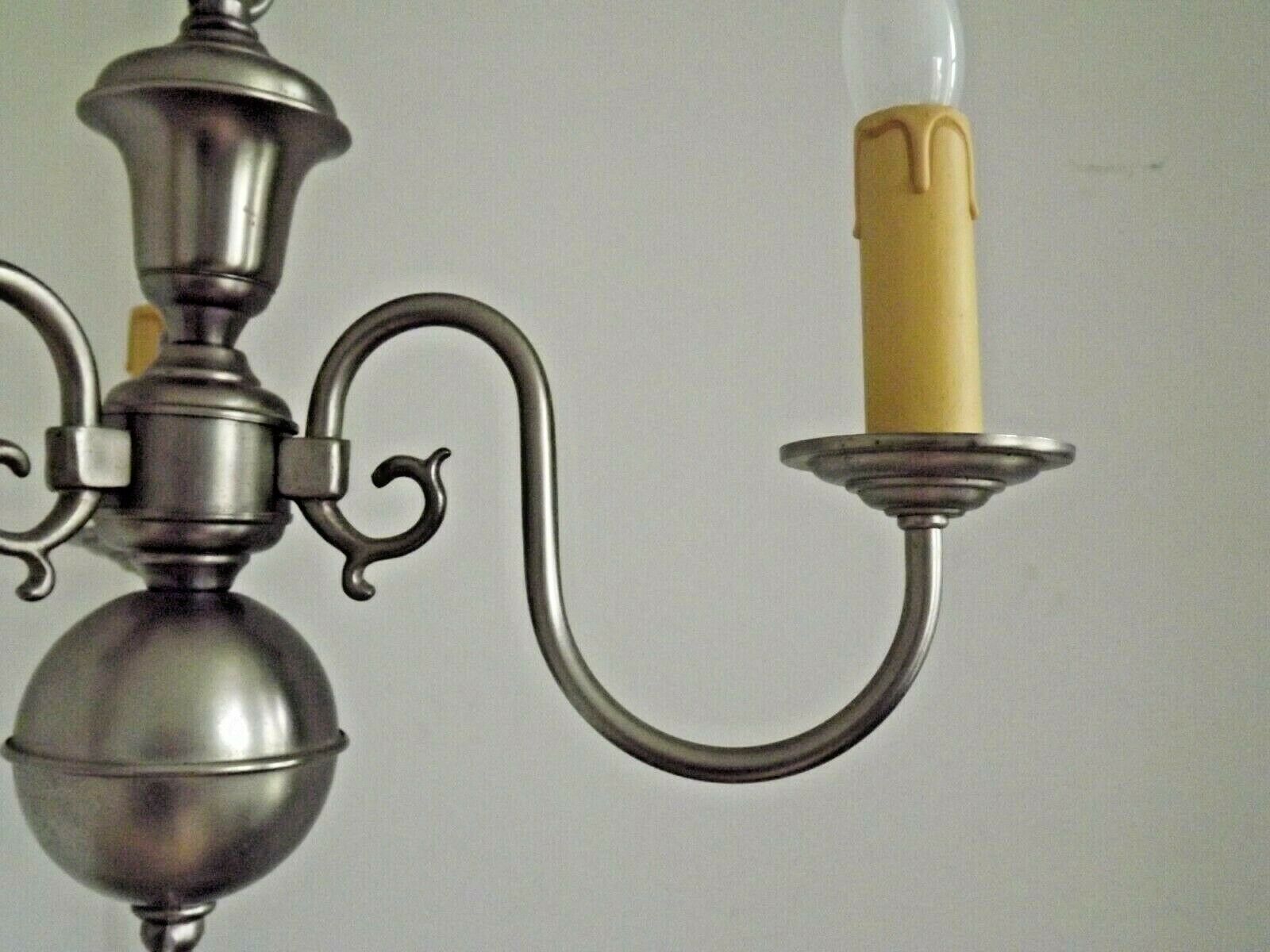 Vintage french 3 light silver brushed satin flemish chandelier