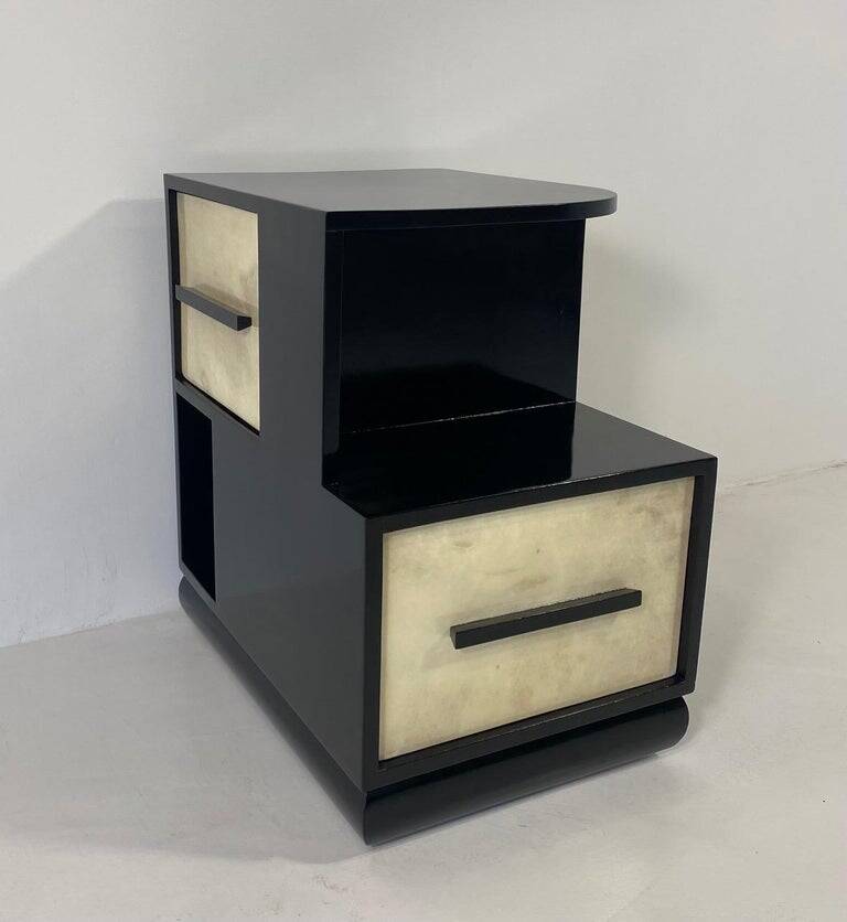 Italian Art Deco Parchment and Black Lacquer Cabinet, 1940s