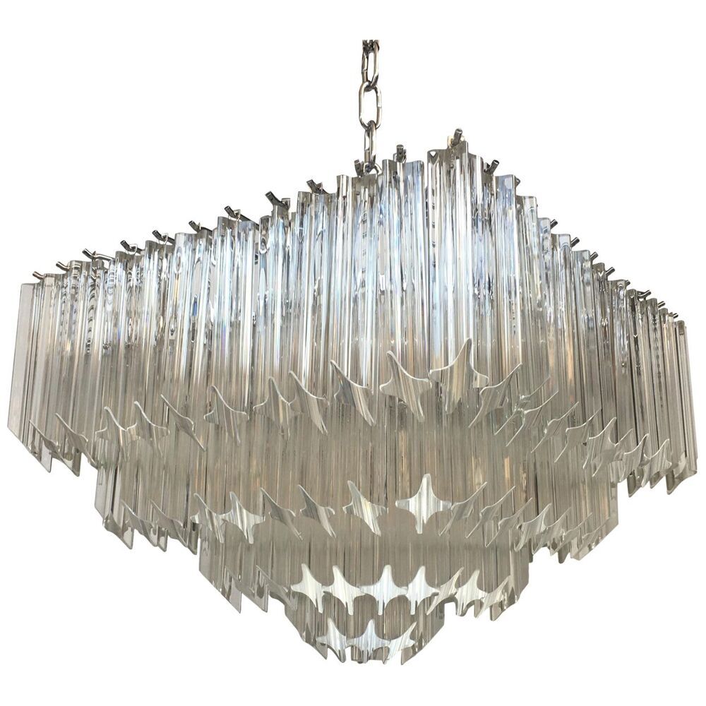 Clear quadriedro murano glass squared chandelier