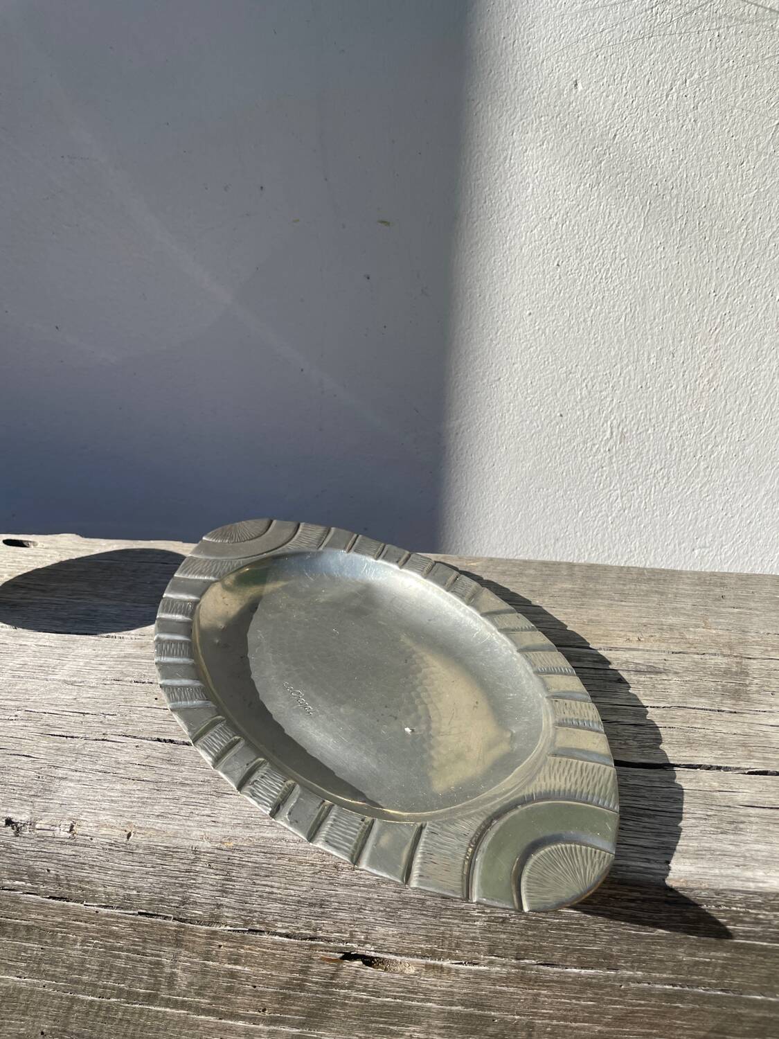 Pewter dish 1900 signed Alice and Eugène Chanal