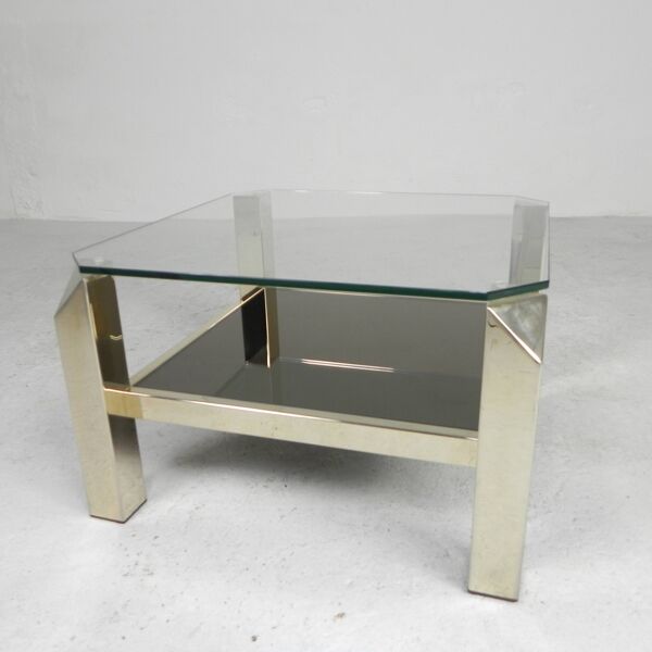 Belgo Chrom coffee table with 2 glass plates, 1970s