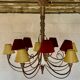 Italian chandelier 10 fires in patinated wrought iron burgundy and gold