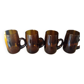 Set of 4 vintage smoked glass cups