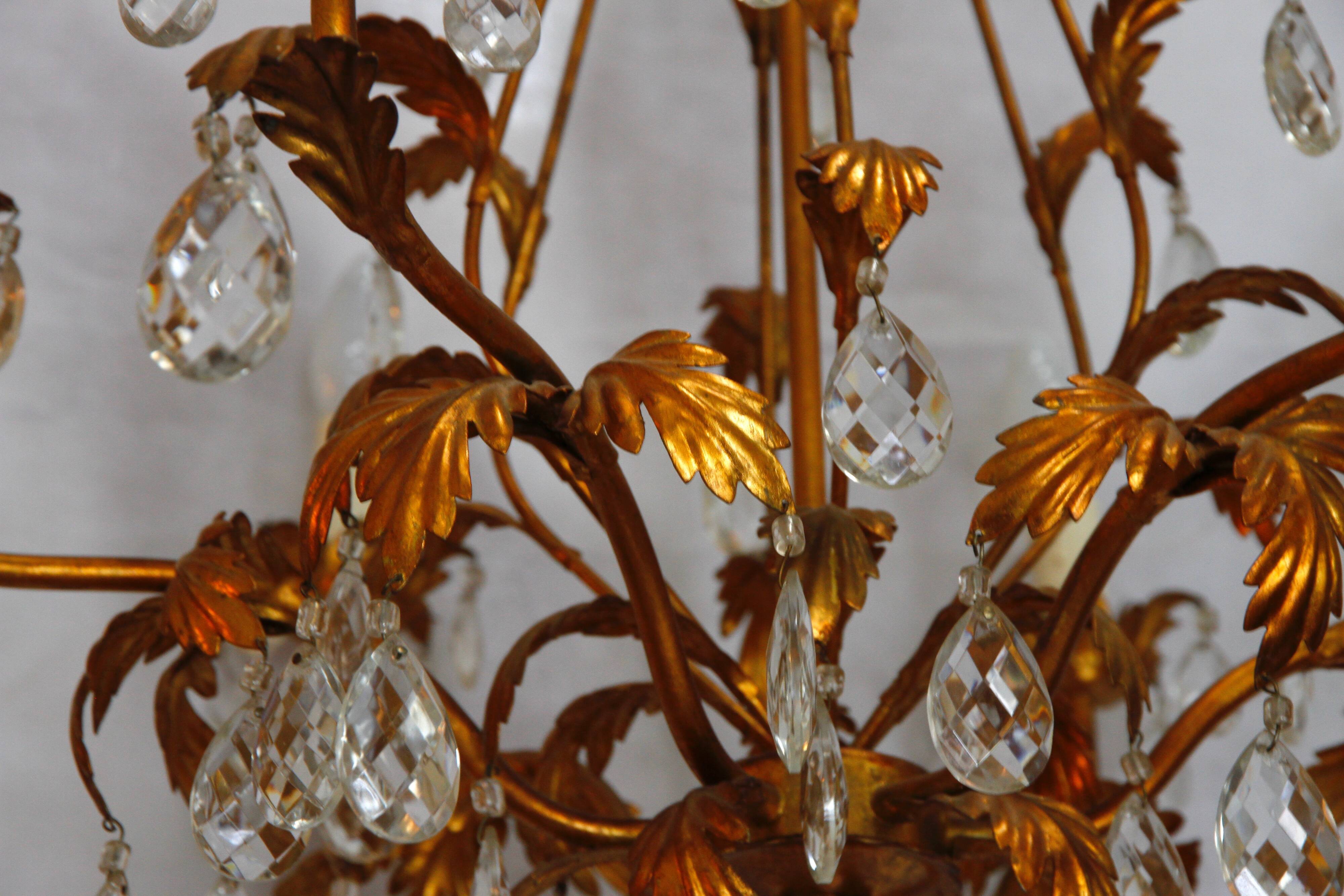 6-light bronze and Bohemian crystal chandelier, early 20th century