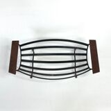 Vintage brutalist fruit basket in wrought iron and teak, 1950