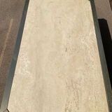 Vintage coffee table in travertine and brass.