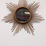 XL starry sun mirror in rattan, France around 1970