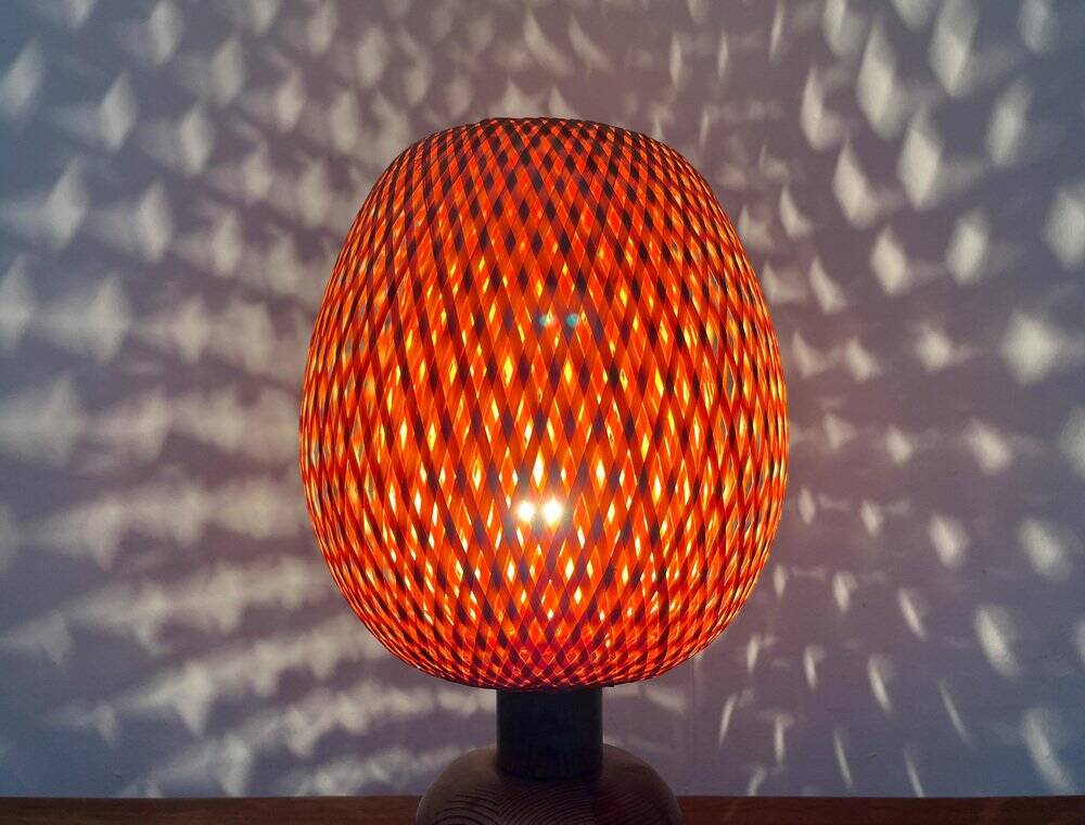 Vintage Scandinavian table lamp in bamboo and wood, 1970s.