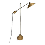 Italian adjustable floor lamp in pencil reed bamboo rattan and brass, 1970s