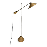 Italian adjustable floor lamp in pencil reed bamboo rattan and brass, 1970s