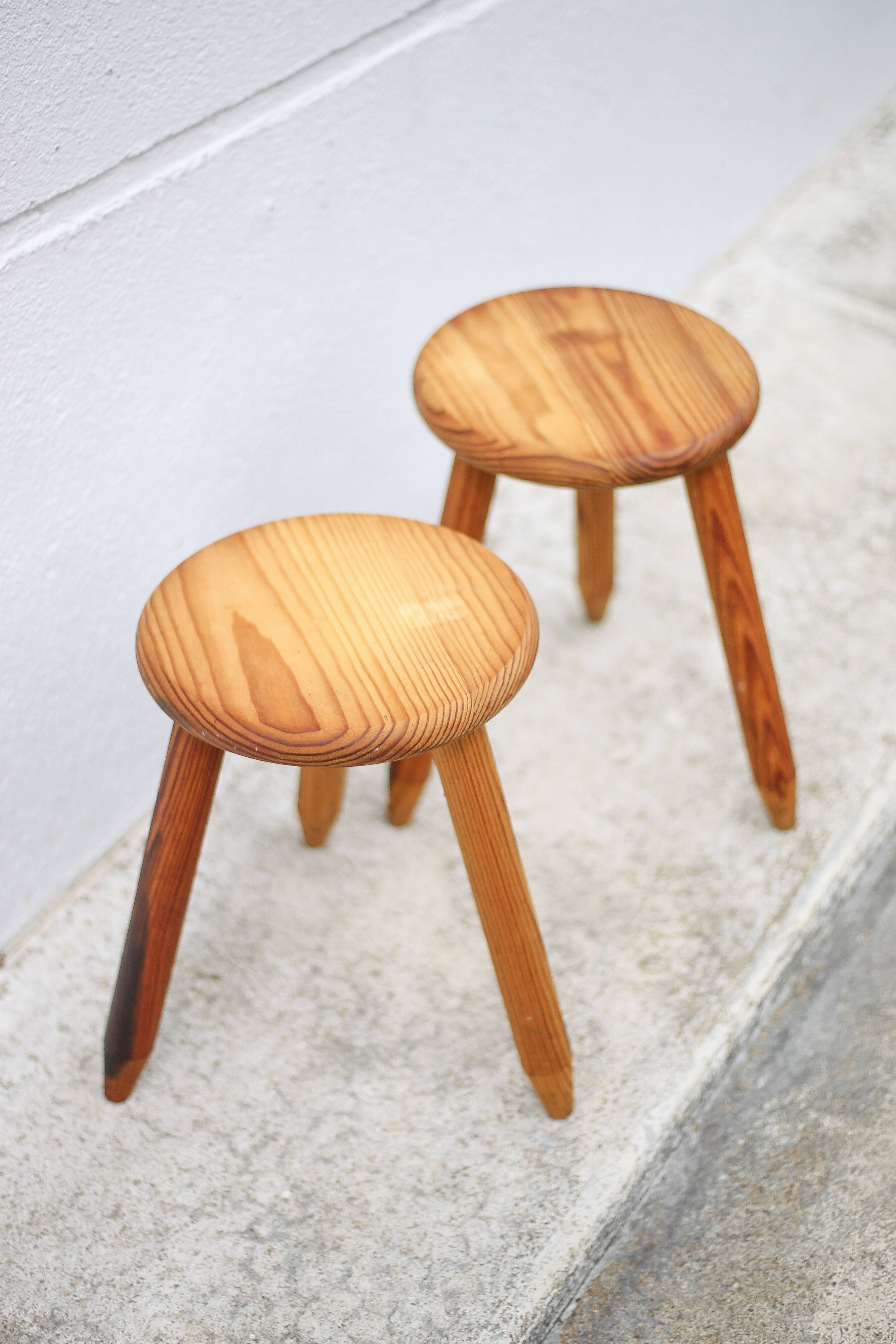 Pair of vintage stools, wooden stools, tripod stools, side stools, plant holders