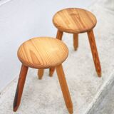 Pair of vintage stools, wooden stools, tripod stools, side stools, plant holders