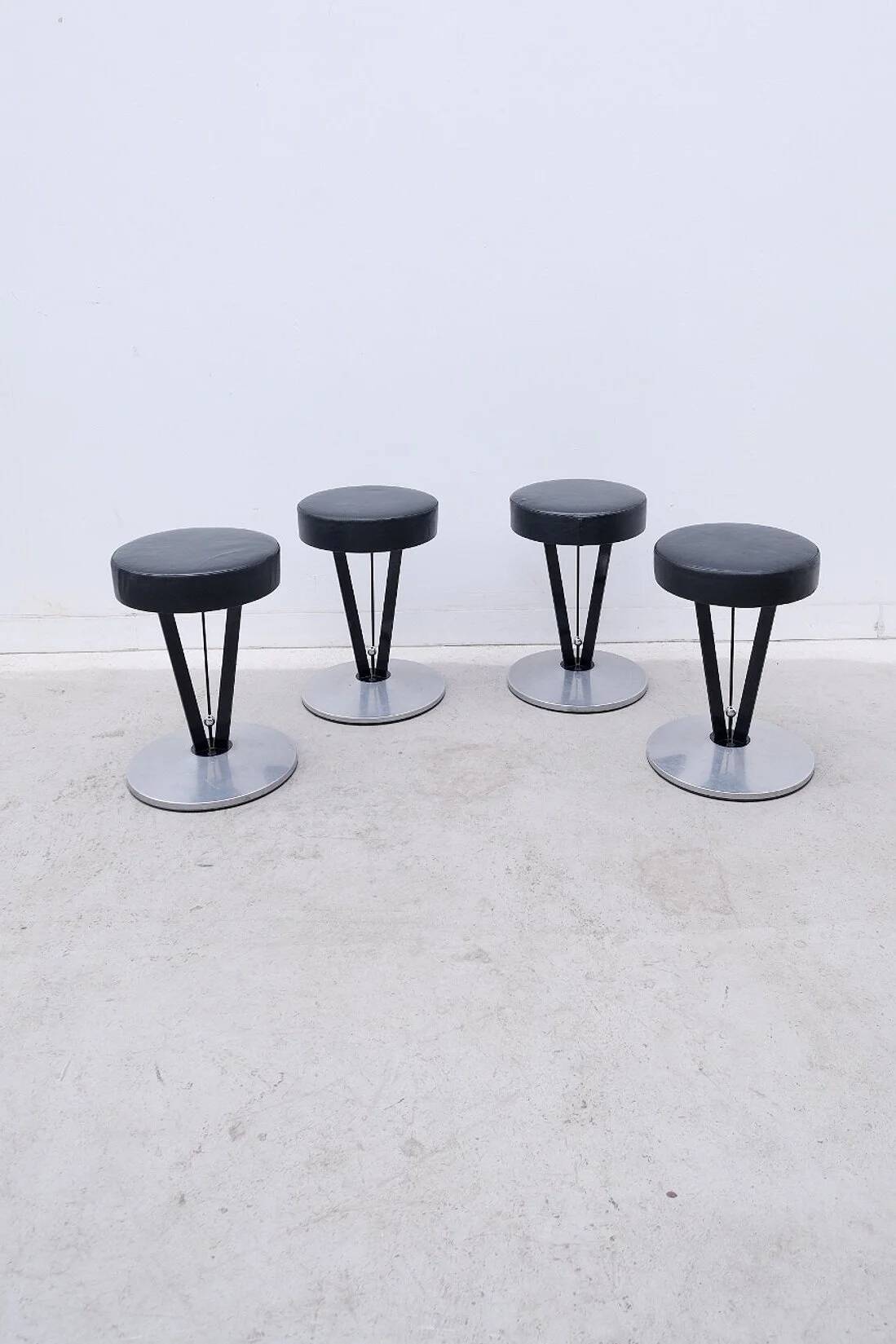 Set of 4 stools Model "Dry Martin" by Pedro Miralles for Akaba in metal and leather, 1980