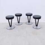 Set of 4 stools Model "Dry Martin" by Pedro Miralles for Akaba in metal and leather, 1980