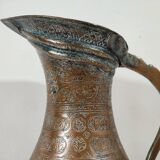Vase Cruche Hammam Persan en Cuivre Argenté / 19ème Empire Perse / Ciselé Qajar
