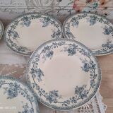 Lot de 9 assiettes diverses en faïence ancienne début 1900 décor roses bleues