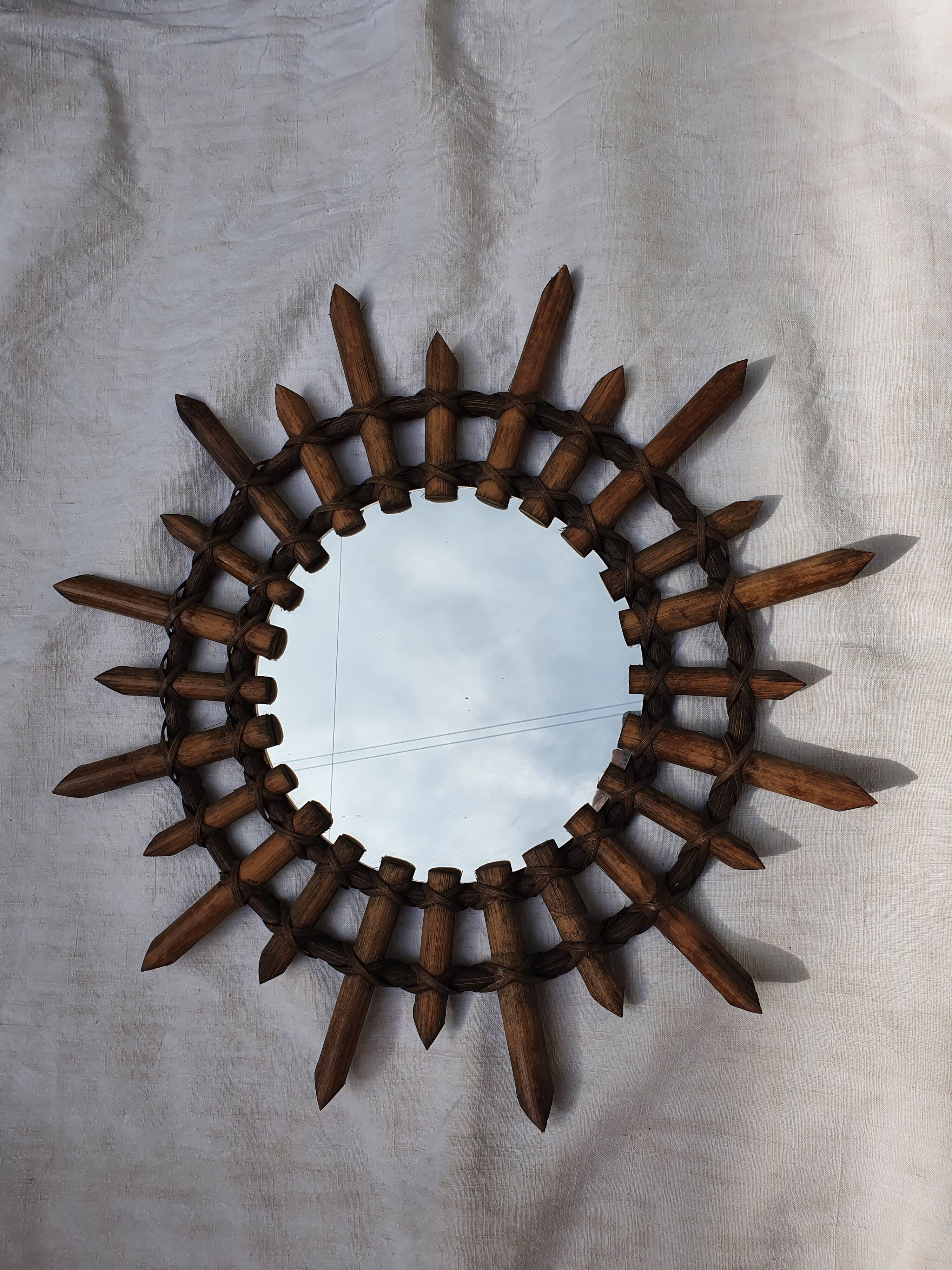 Rattan sun mirror