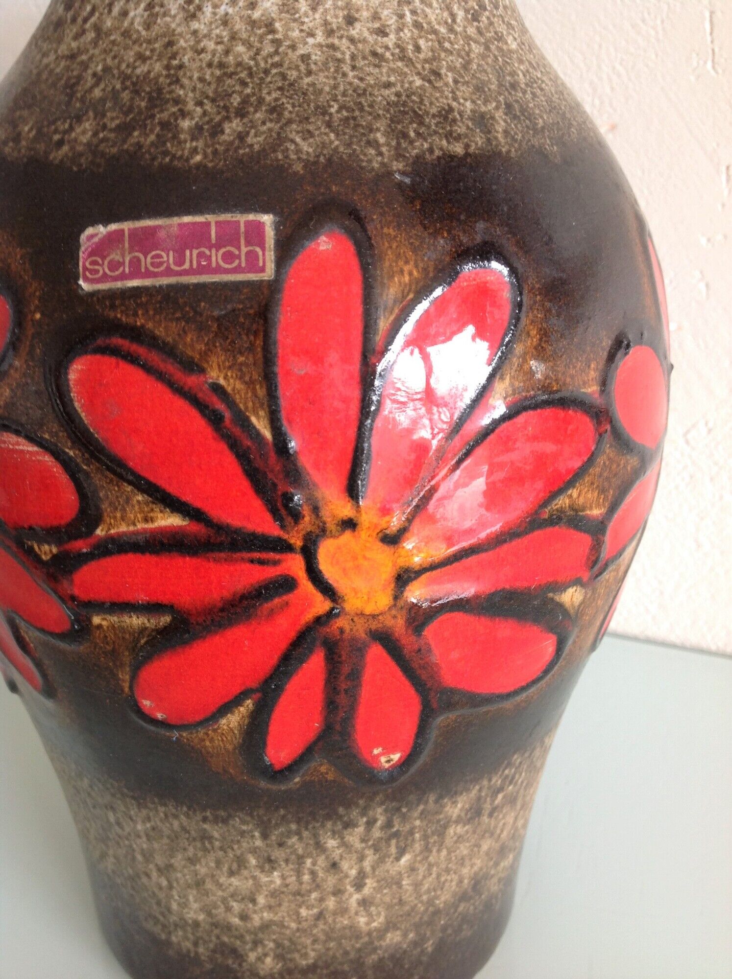 Fat Lava style red flower vase by Scheurich Keramik vintage 60s-70s