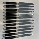 Empire-style knife set in ebony, with silver ferrules and pommels