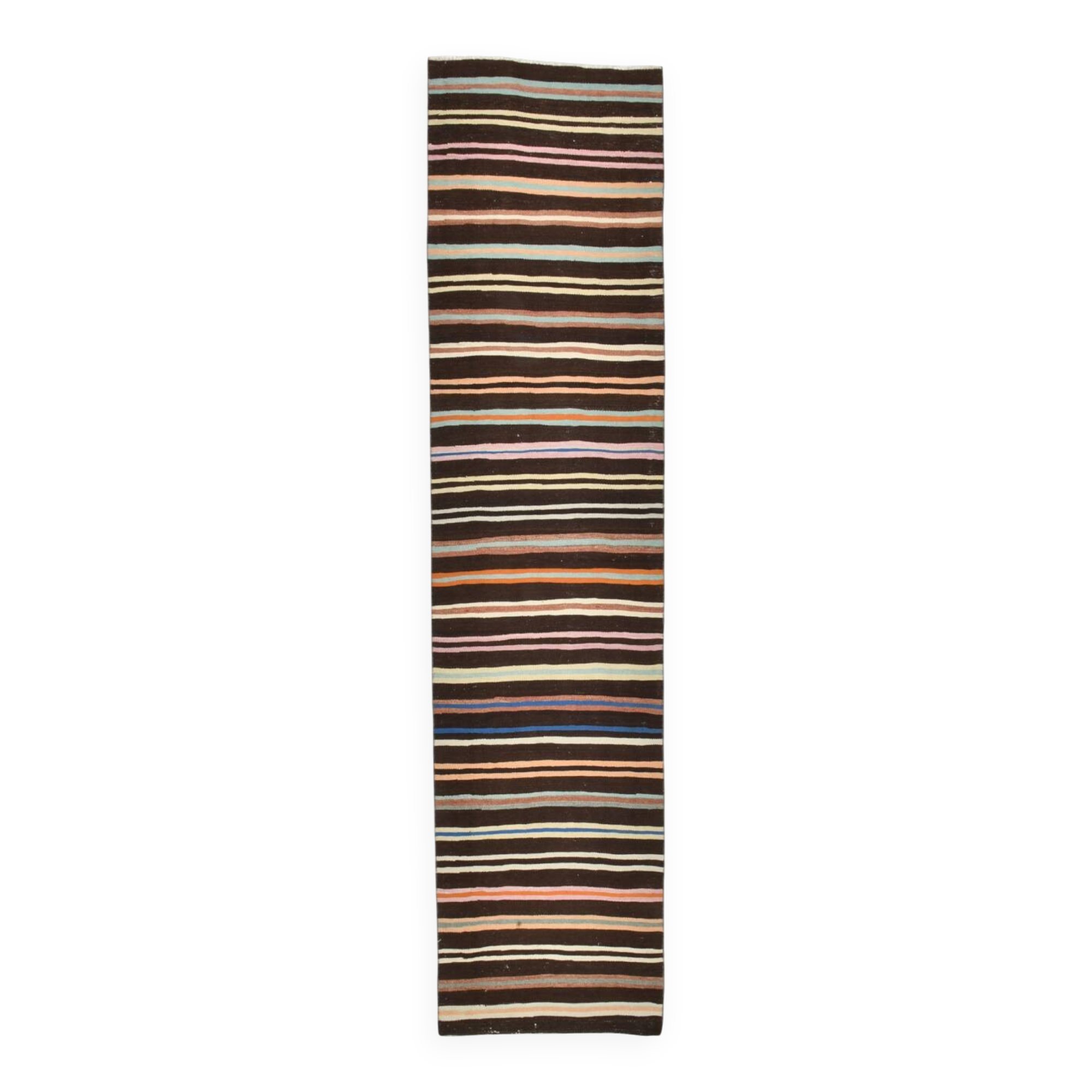 Tapis Kilim à rayures marron et beige