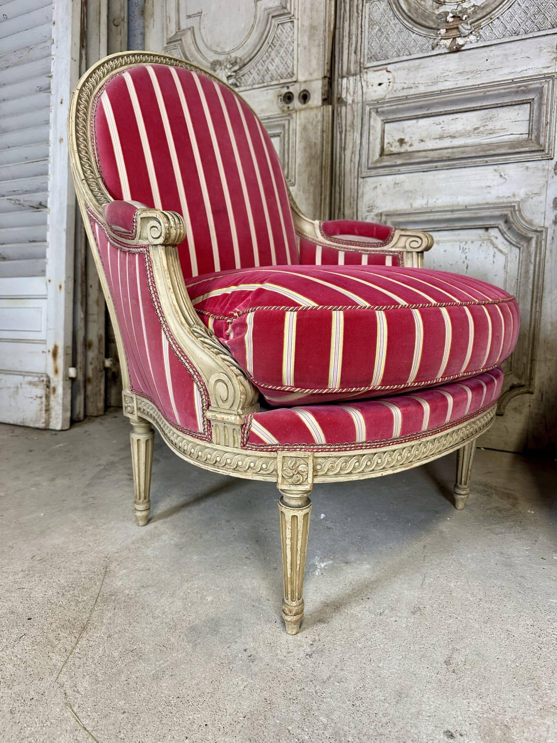 Pair of Louis XVI style bergère armchairs