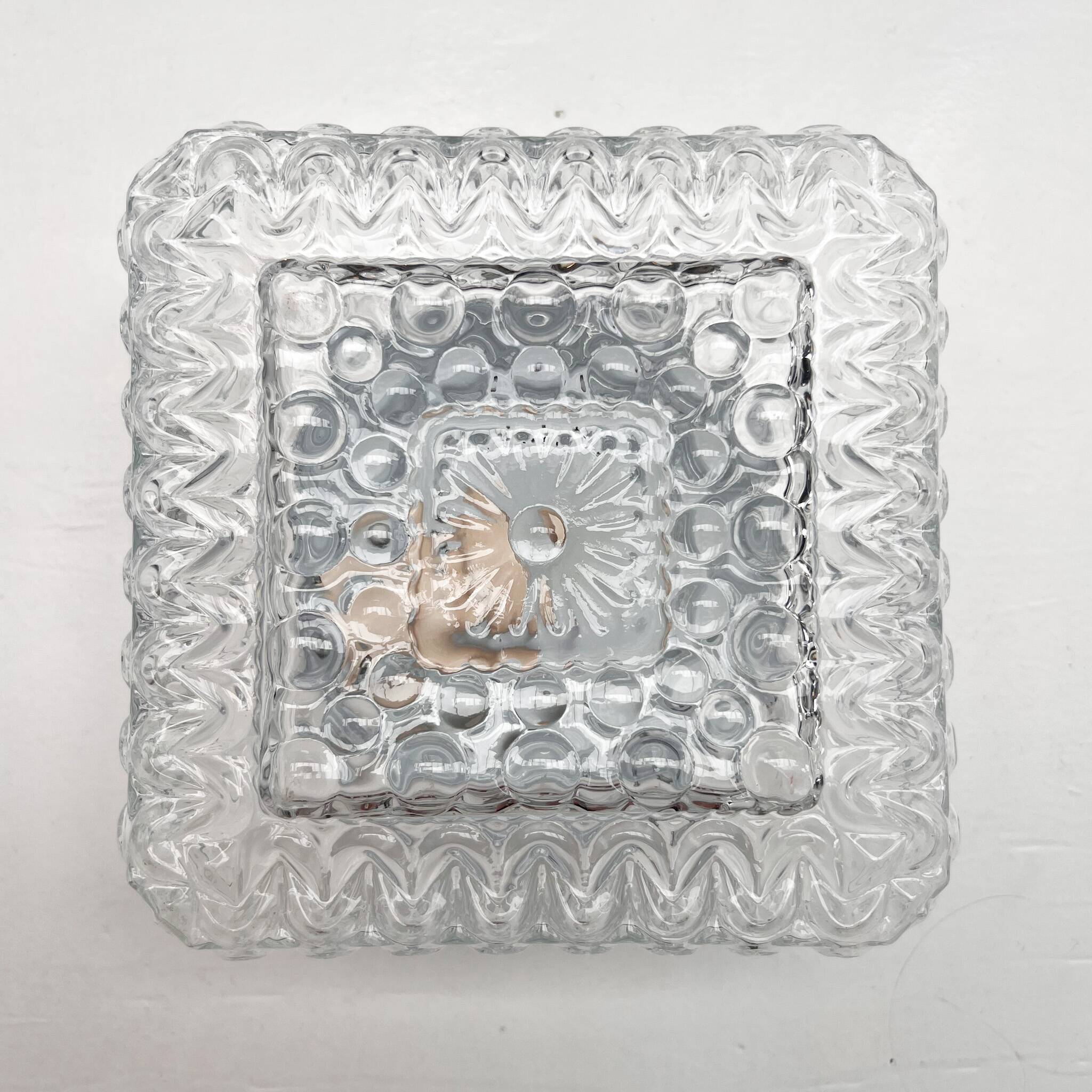 Set of 3 ice glass ceiling lamps, 1970s