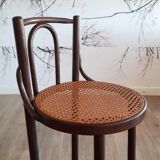 Set of 3 bentwood bar stools with rattan seats, 1970s